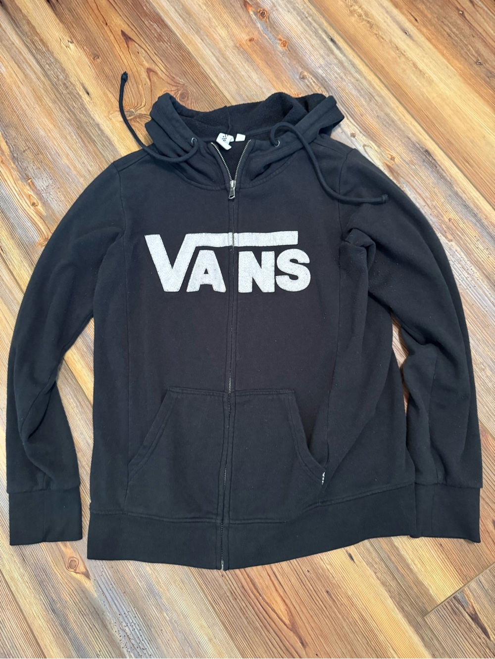 Vans Black Kids Full-Zip Hoodie with White Logo
